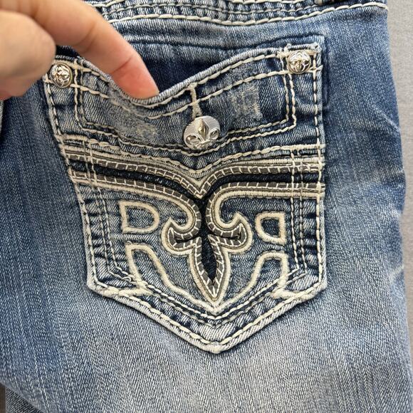 Rock Revival Jeans Womens 27 (4) Blue Anzelie Easy Boot Faux Pocket Flaps Blingy - Picture 4 of 16